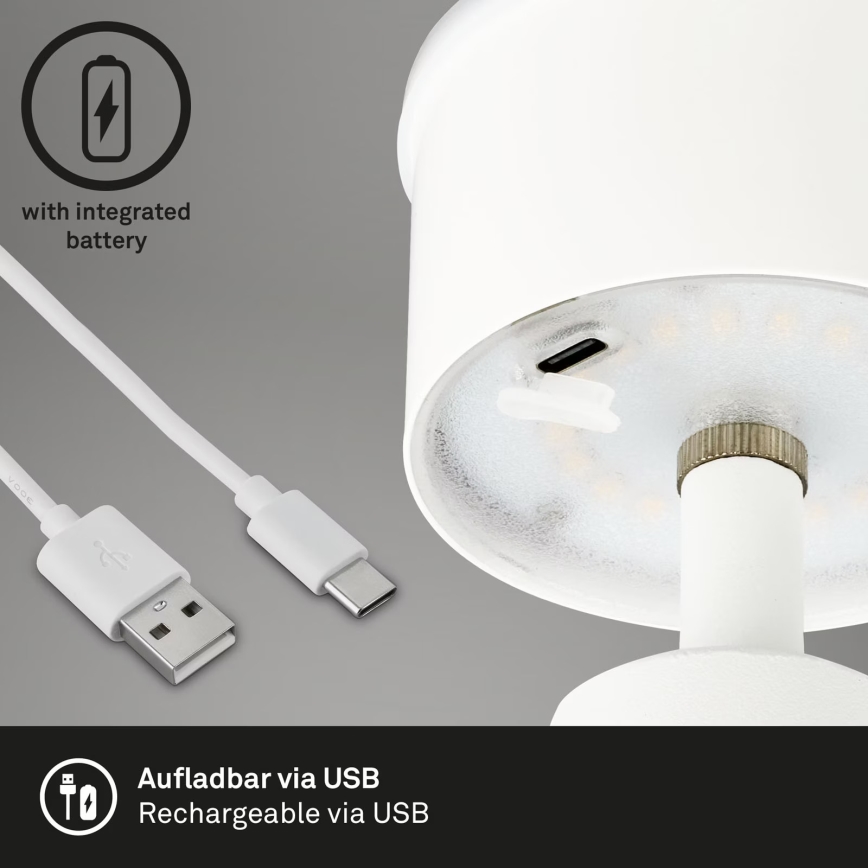 Brilo - Lámpara de mesa LED de exterior recargable y regulable LED/3,5W/5V IP44 blanco