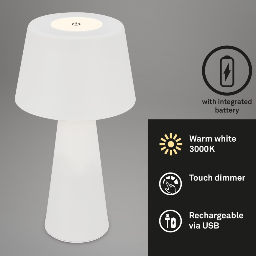 Brilo - Lámpara de mesa LED de exterior recargable y regulable LED/3,5W/5V IP44 blanco