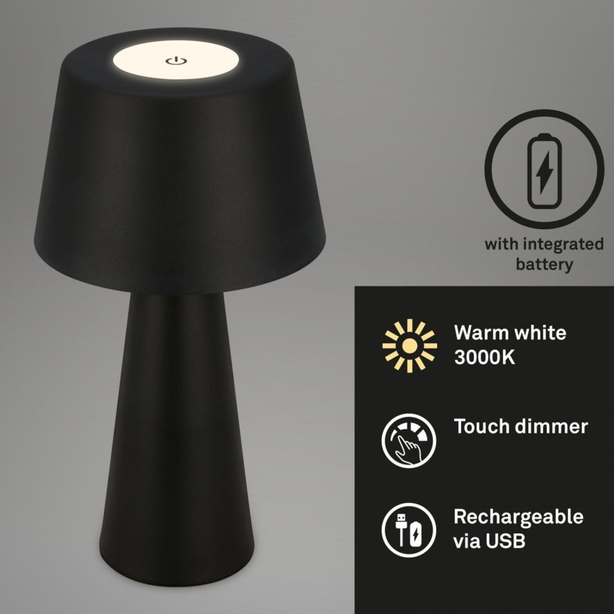 Brilo - Lámpara de mesa LED de exterior recargable y regulable LED/3,5W/5V IP44 negro