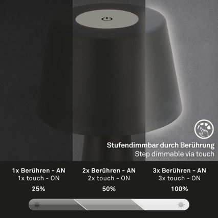 Brilo - Lámpara de mesa LED de exterior recargable y regulable LED/3,5W/5V IP44 negro