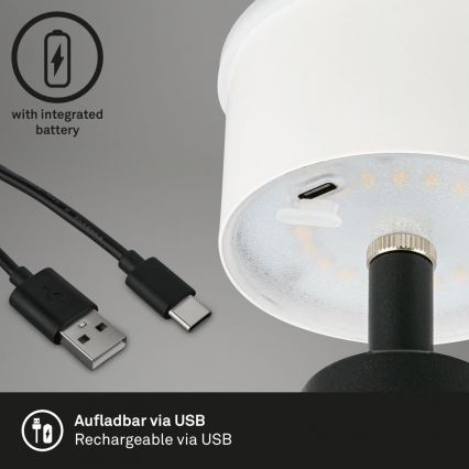 Brilo - Lámpara de mesa LED de exterior recargable y regulable LED/3,5W/5V IP44 negro