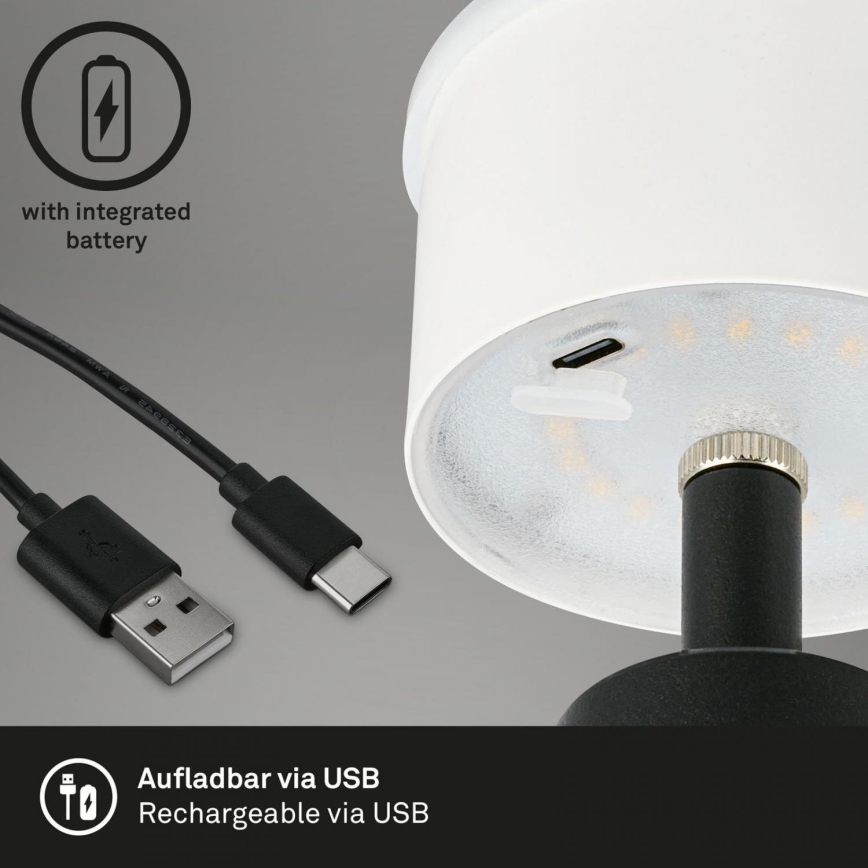 Brilo - Lámpara de mesa LED de exterior recargable y regulable LED/3,5W/5V IP44 negro