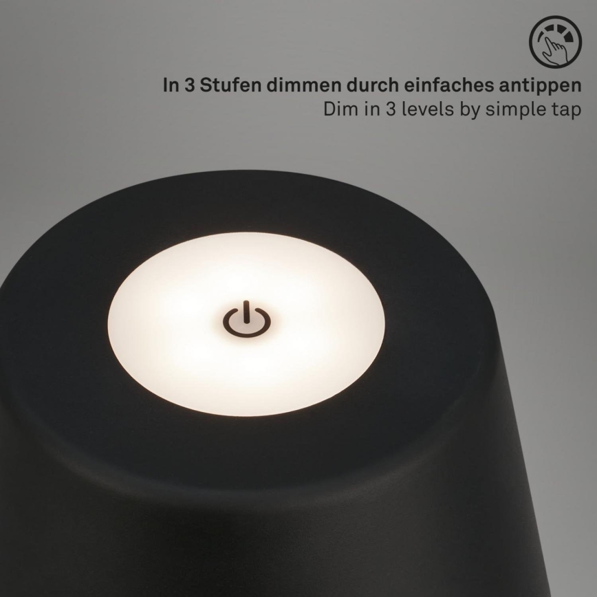 Brilo - Lámpara de mesa LED de exterior recargable y regulable LED/3,5W/5V IP44 negro