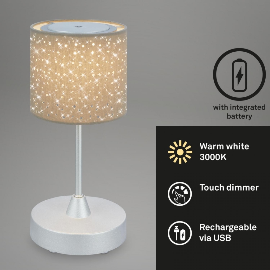 Brilo - Lámpara de mesa LED exterior recargable y regulable LOLE LED/3W/5V 2000mAh IP44 plata/beige