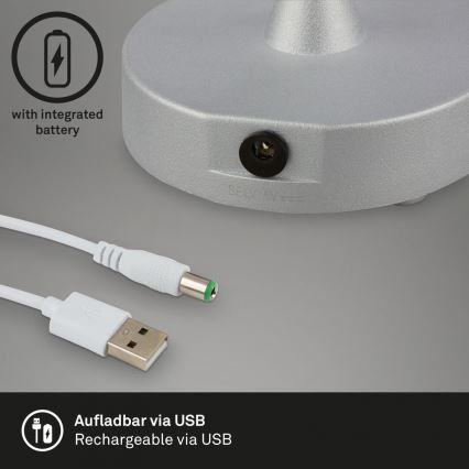 Brilo - Lámpara de mesa LED exterior recargable y regulable LOLE LED/3W/5V 2000mAh IP44 plata/beige