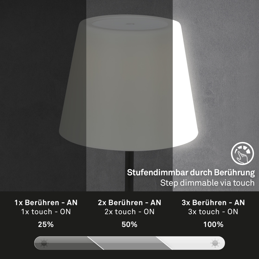 Brilo - Lámpara LED exterior recargable y regulable LED/3W/5V IP44 2000 mAh