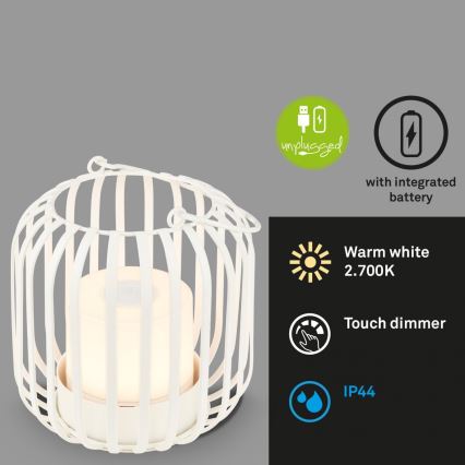 Brilo - LED Regulable Recargable exterior lámpara de mesa LED/2W/5V IP44 blanco