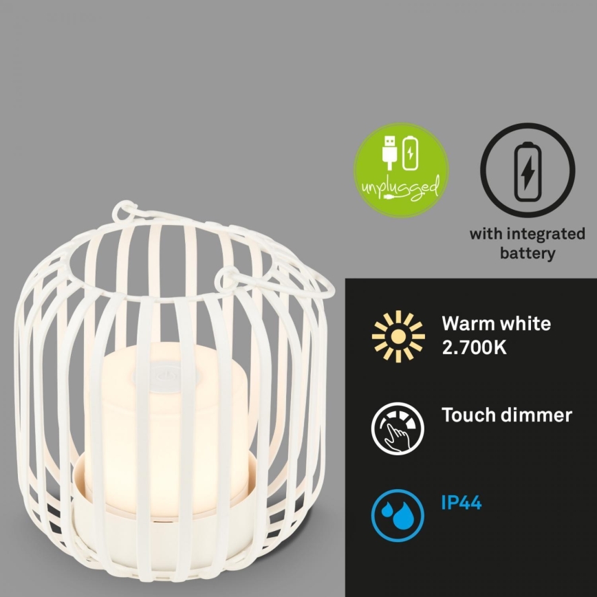 Brilo - LED Regulable Recargable exterior lámpara de mesa LED/2W/5V IP44 blanco