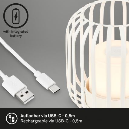 Brilo - LED Regulable Recargable exterior lámpara de mesa LED/2W/5V IP44 blanco