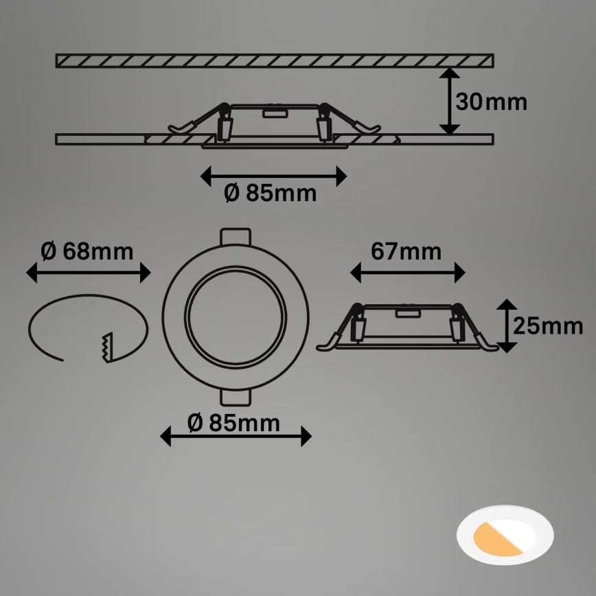 Brilo - SET 3x Lámpara empotrable de baño LED LED/4W/230V IP44 3000/4000K blanco