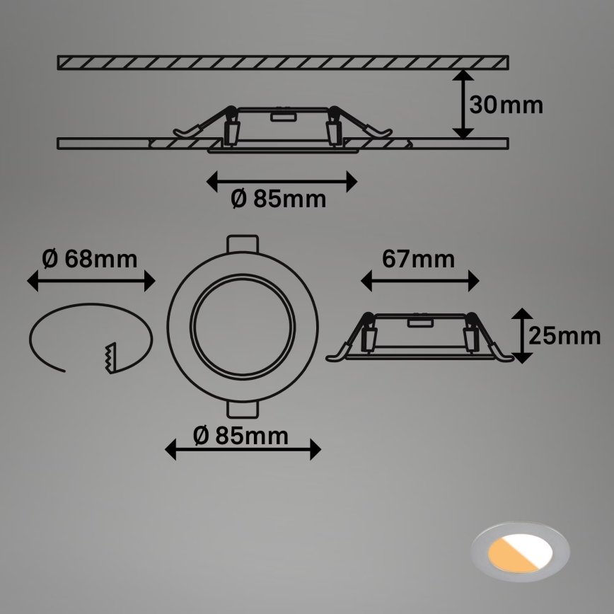 Brilo - SET 3x Lámpara empotrable de baño LED LED/4W/230V IP44 3000/4000K plata