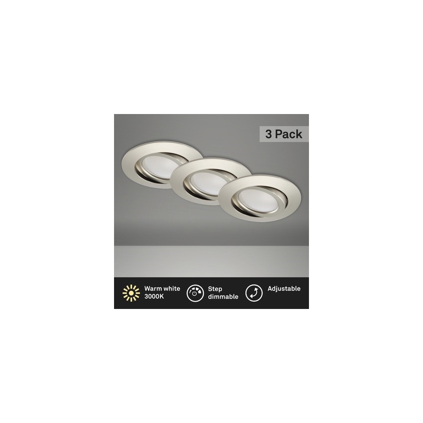 Brilo - SET 3x Lámpara empotrable de baño LED regulable LED/5W/230V IP23 cromo mate