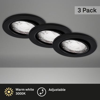 Brilo - SET 3x Lámpara empotrada LED para baños 1xGU10/5W/230V IP23 negro