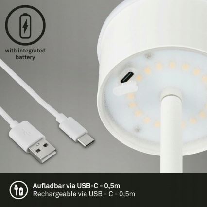 Briloner 1438016 - Lámpara de pie LED táctil regulable LED/3,5W/5V 3000K 130 cm blanco