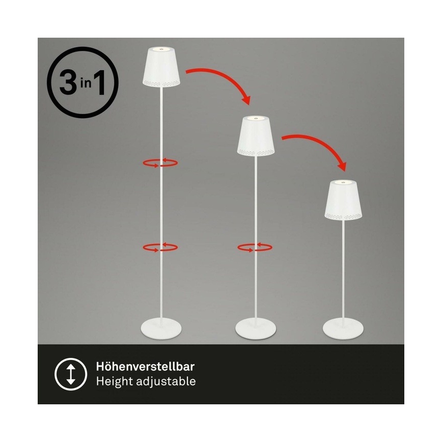 Briloner 1438016 - Lámpara de pie LED táctil regulable LED/3,5W/5V 3000K 130 cm blanco