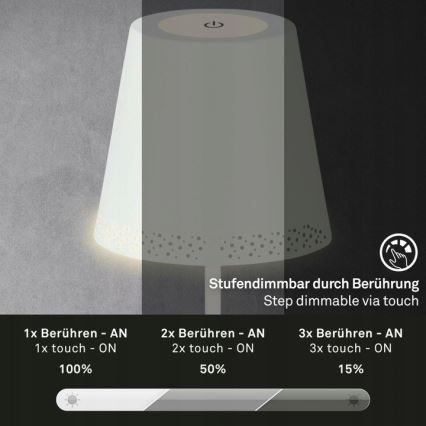 Briloner 1438016 - Lámpara de pie LED táctil regulable LED/3,5W/5V 3000K 130 cm blanco