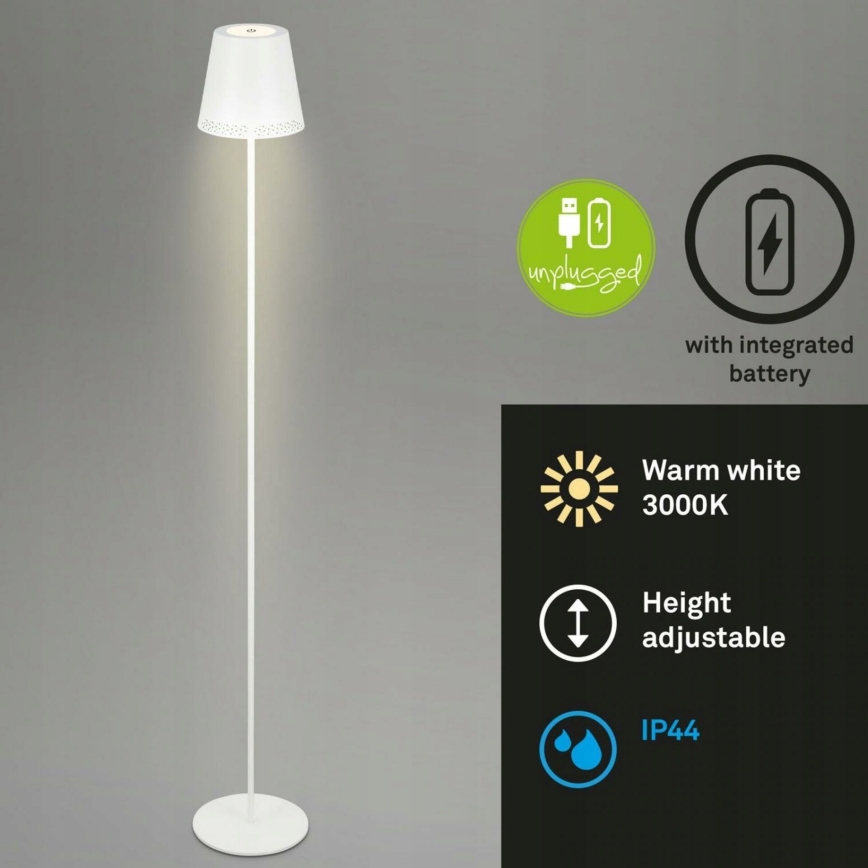Briloner 1438016 - Lámpara de pie LED táctil regulable LED/3,5W/5V 3000K 130 cm blanco