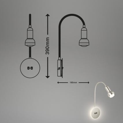 Briloner 2178012 - LED Aplique flexible 1xE14/10W/230V + LED/3W cromo mate