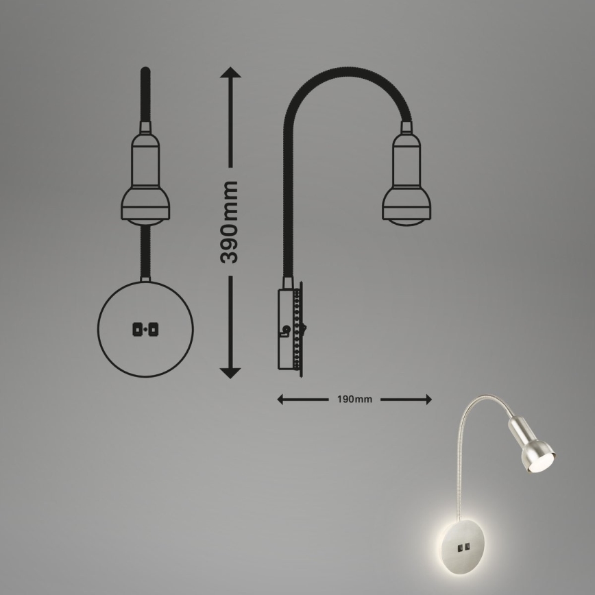 Briloner 2178012 - LED Aplique flexible 1xE14/10W/230V + LED/3W cromo mate