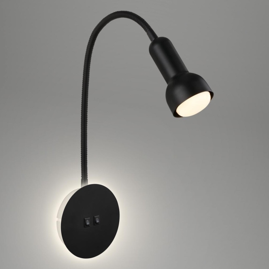Briloner 2178015 - Lámpara LED flexible de pared 1xE14/10W/230V + LED/3W negro