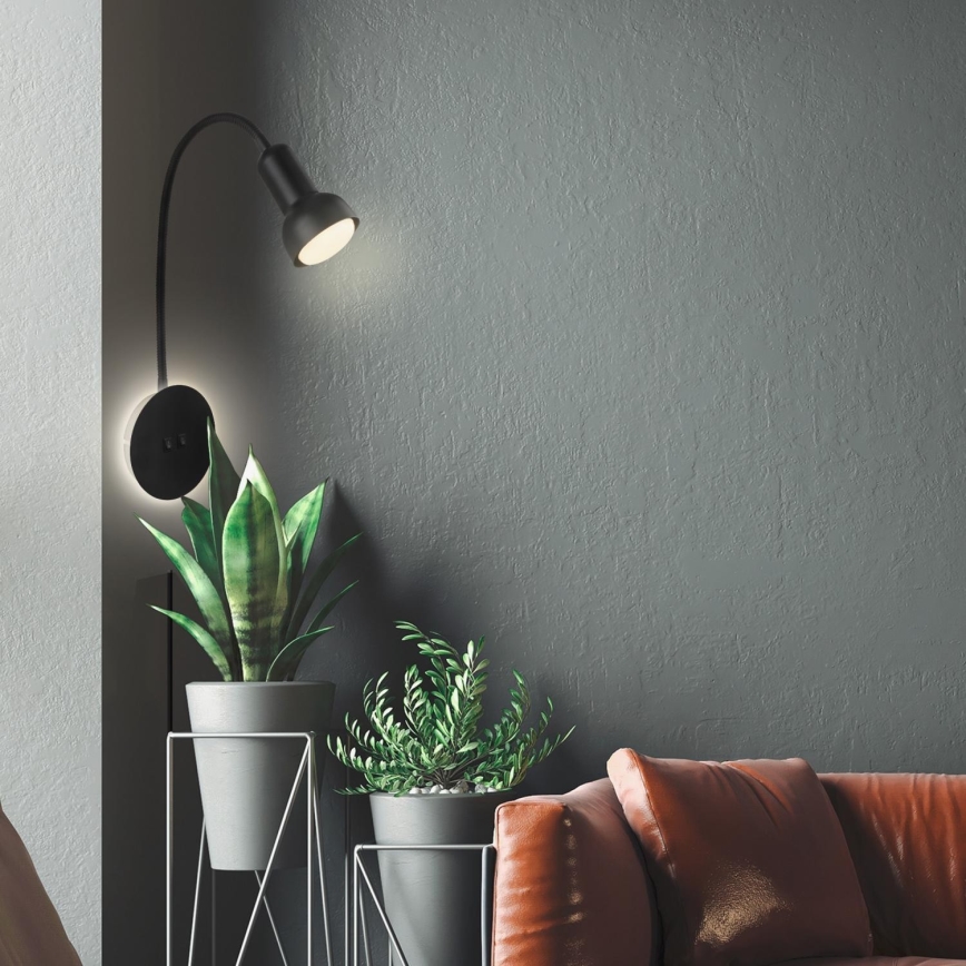 Briloner 2178015 - Lámpara LED flexible de pared 1xE14/10W/230V + LED/3W negro
