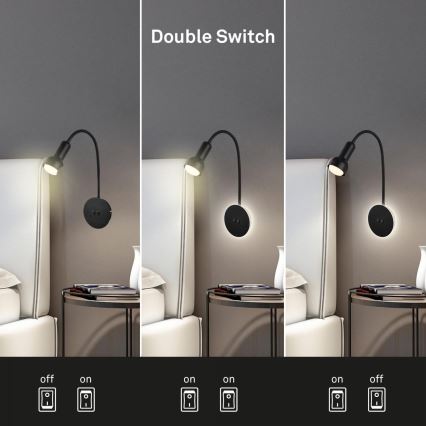 Briloner 2178015 - Lámpara LED flexible de pared 1xE14/10W/230V + LED/3W negro