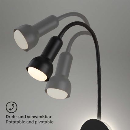 Briloner 2178015 - Lámpara LED flexible de pared 1xE14/10W/230V + LED/3W negro
