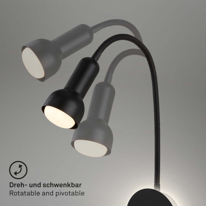 Briloner 2178015 - Lámpara LED flexible de pared 1xE14/10W/230V + LED/3W negro