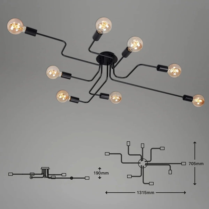 Briloner 2888-085 - Lámpara de techo FARETTO 8xE27/60W/230V negro