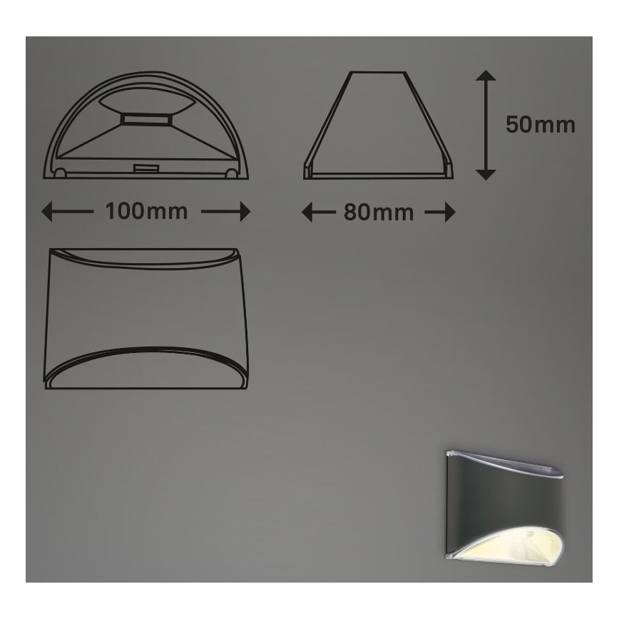 Briloner 3133015 - Aplique LED solar LED/2W/3,7V IP44 3000K