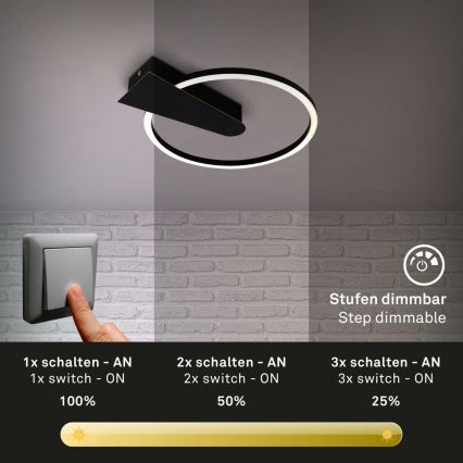 Briloner 3542-015 - Plafón LED regulable NICO LED/12W/230V negro