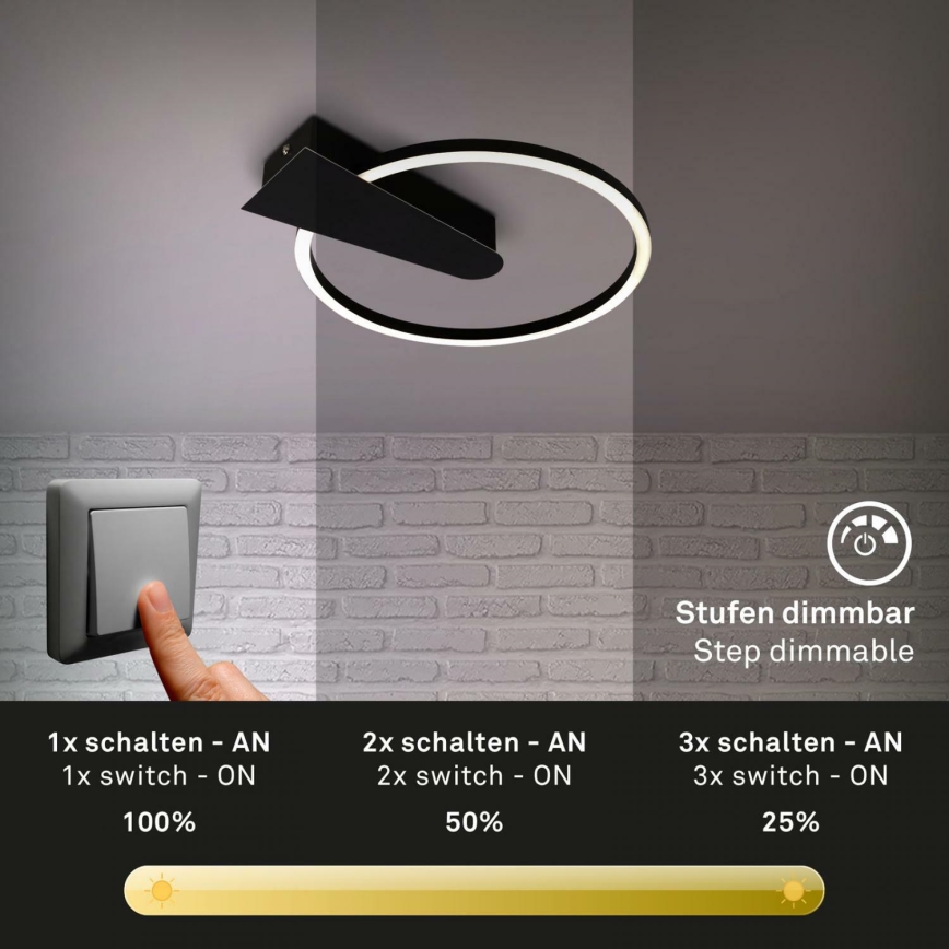 Briloner 3542-015 - Plafón LED regulable NICO LED/12W/230V negro