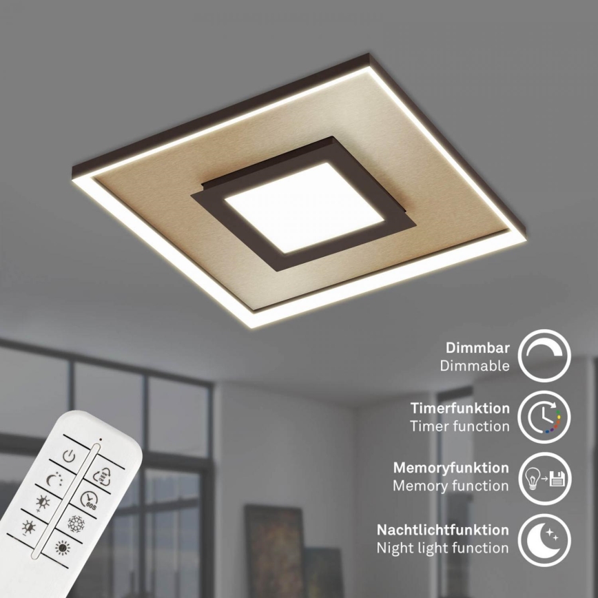 Briloner 3641-017 - Plafón LED regulable FRAME LED/30W/230V 2700-6500K dorado + control remoto