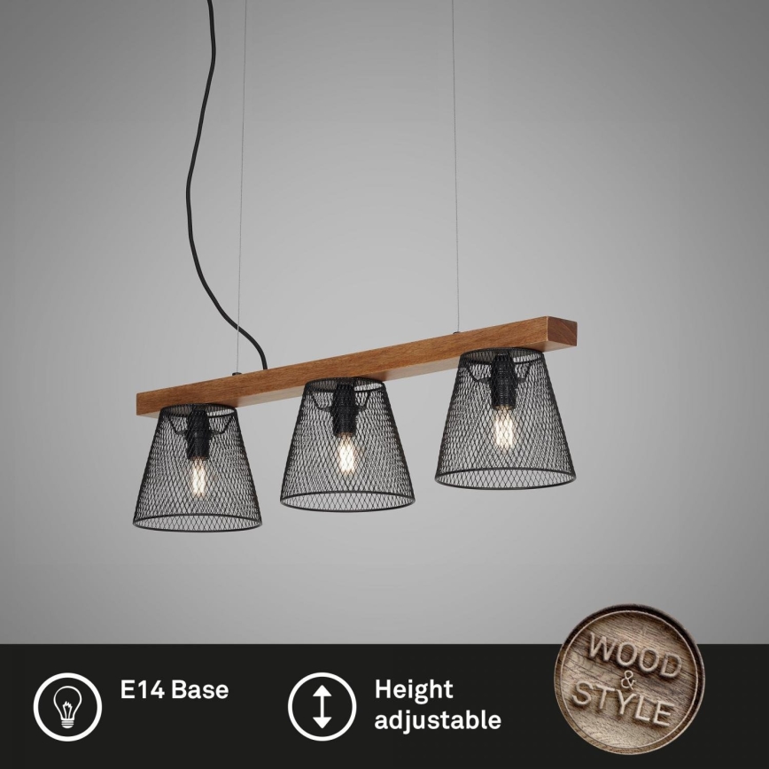 Briloner 4077-035 - Lámpara colgante WOOD & STYLE 3xE14/25W/230V árbol de caucho