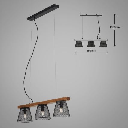 Briloner 4077-035 - Lámpara colgante WOOD & STYLE 3xE14/25W/230V árbol de caucho