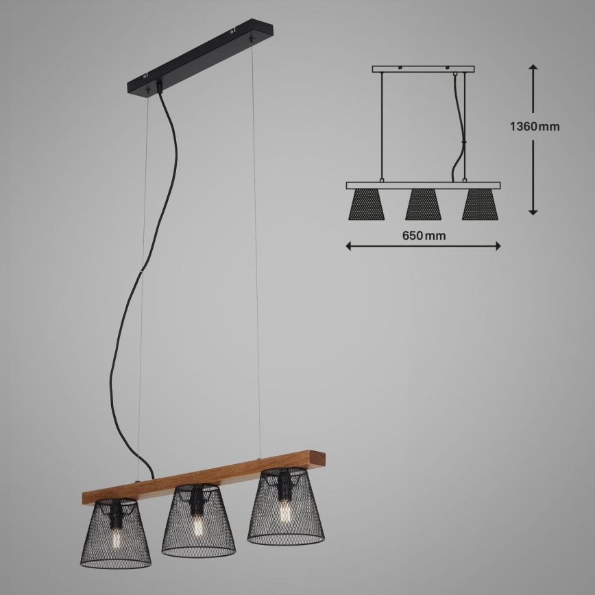 Briloner 4077-035 - Lámpara colgante WOOD & STYLE 3xE14/25W/230V árbol de caucho
