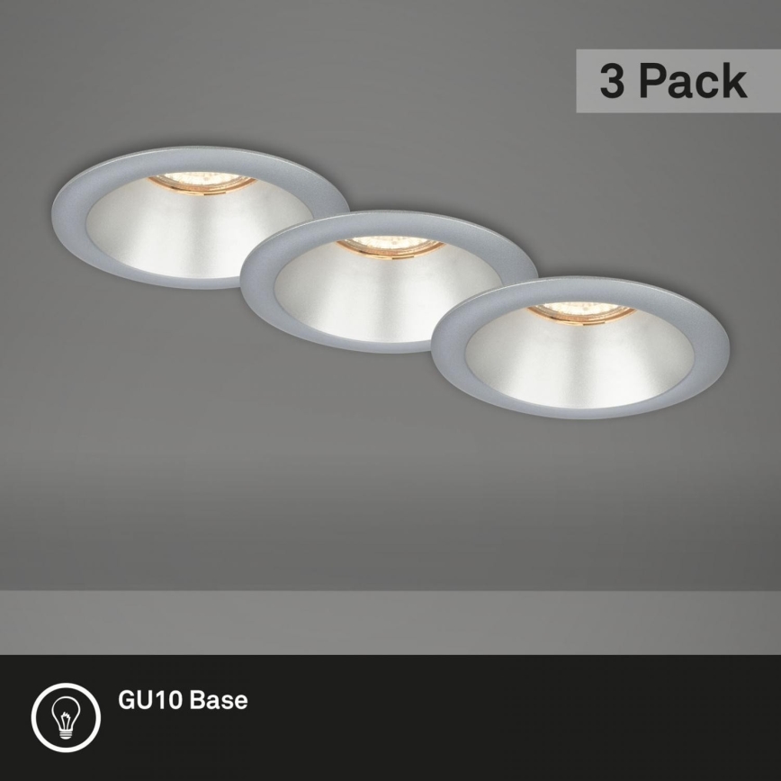 Briloner 7042-034 - SET 3x Lámpara empotrable de baño 1xGU10/9W/230V IP23 plata