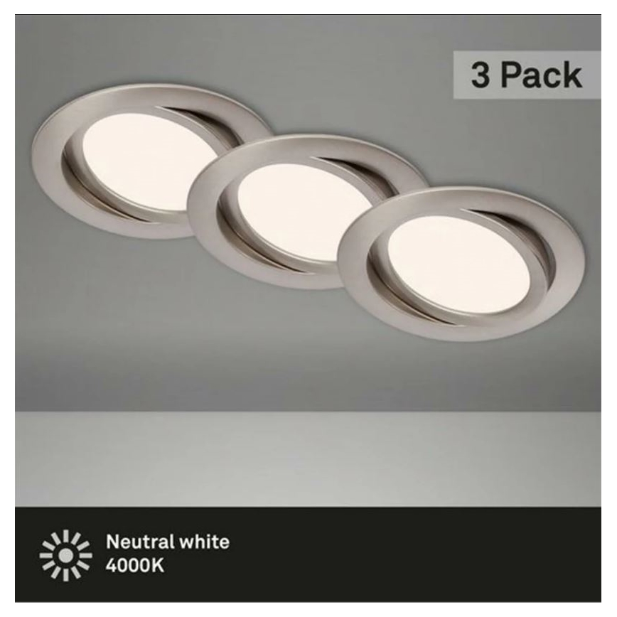 Briloner 7116-432 - JUEGO 3x Lámpara empotrada LED para baños FLAT IN LED/9W/230V IP23