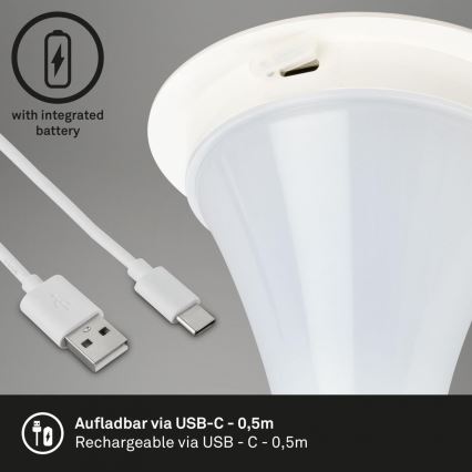 Briloner 7420016 - LED Regulable Recargable táctil exterior lámpara de mesa LED/4W/5V IP44 3000K blanco