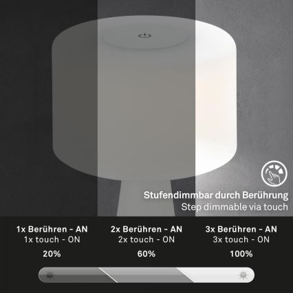 Briloner 7420016 - LED Regulable Recargable táctil exterior lámpara de mesa LED/4W/5V IP44 3000K blanco