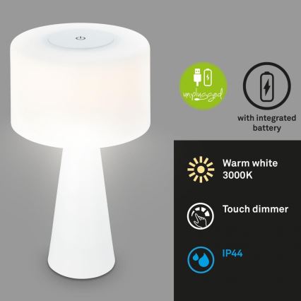 Briloner 7420016 - LED Regulable Recargable táctil exterior lámpara de mesa LED/4W/5V IP44 3000K blanco