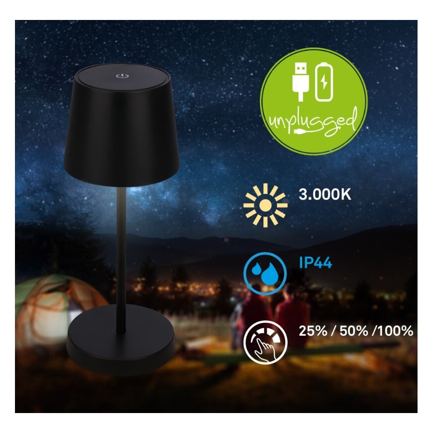 Briloner 7423015 - Lámpara de mesa de exterior LED recargable y regulable LED/2,6W/5V IP44 negro