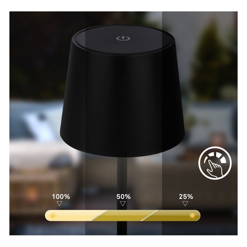 Briloner 7423015 - Lámpara de mesa de exterior LED recargable y regulable LED/2,6W/5V IP44 negro