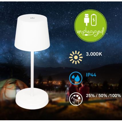 Briloner 7423016 - Lámpara de mesa LED exterior recargable y regulable LED/2,6W/5V 2000mAh IP44 blanco