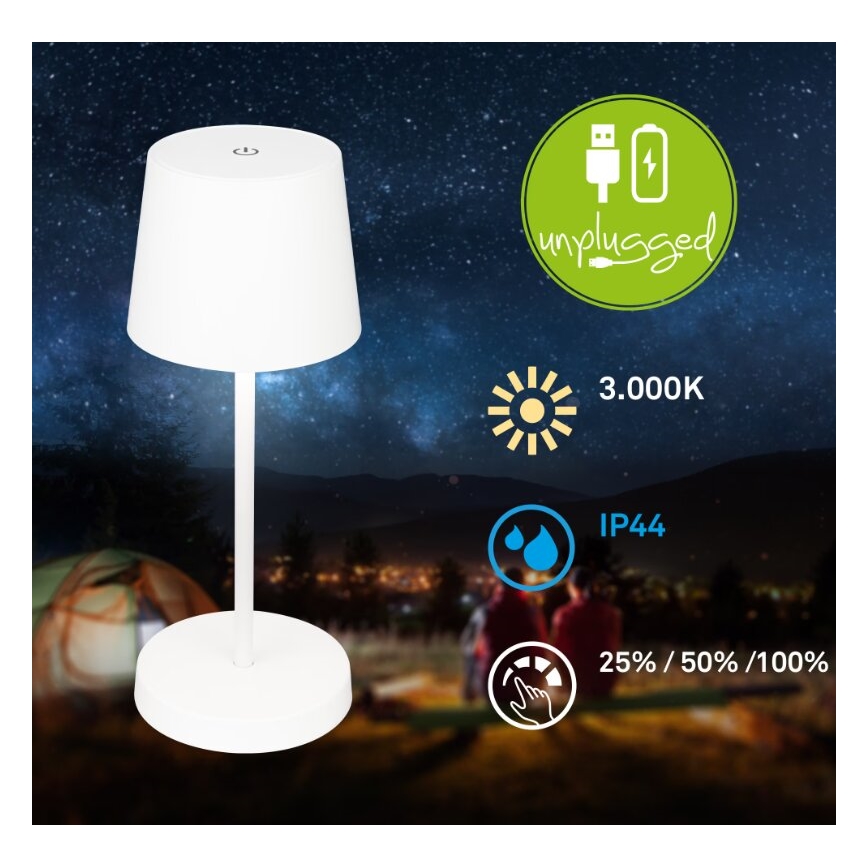 Briloner 7423016 - Lámpara de mesa LED exterior recargable y regulable LED/2,6W/5V 2000mAh IP44 blanco