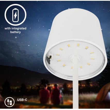 Briloner 7423016 - Lámpara de mesa LED exterior recargable y regulable LED/2,6W/5V 2000mAh IP44 blanco