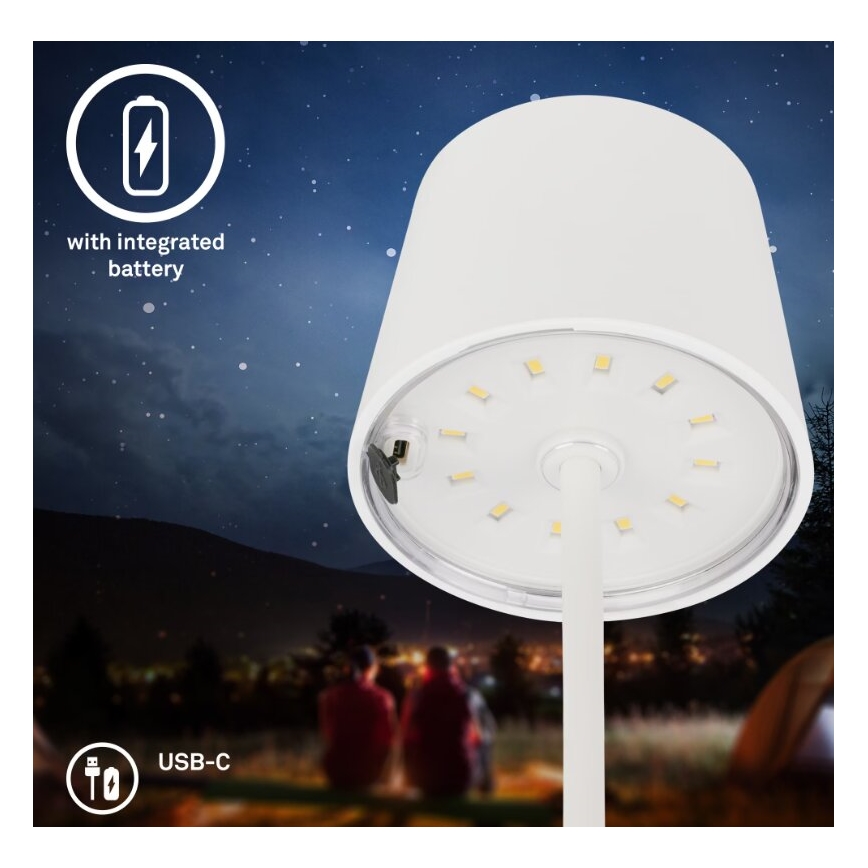Briloner 7423016 - Lámpara de mesa LED exterior recargable y regulable LED/2,6W/5V 2000mAh IP44 blanco