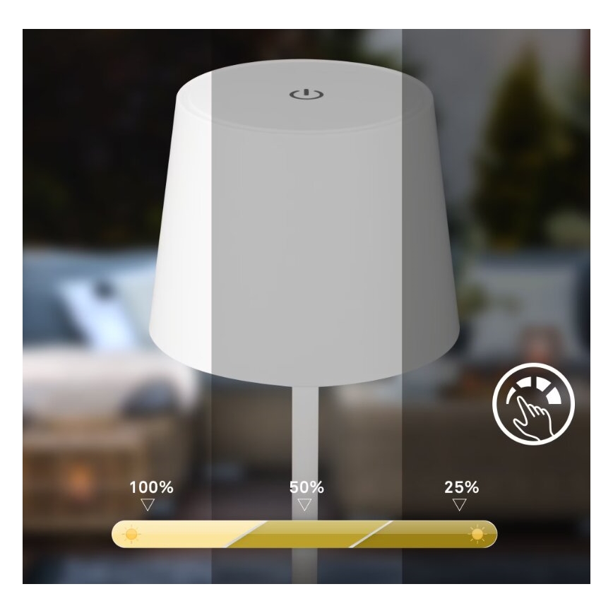 Briloner 7423016 - Lámpara de mesa LED exterior recargable y regulable LED/2,6W/5V 2000mAh IP44 blanco