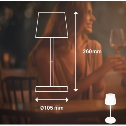 Briloner 7423016 - Lámpara de mesa LED exterior recargable y regulable LED/2,6W/5V 2000mAh IP44 blanco