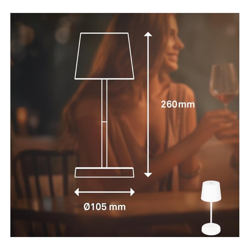 Briloner 7423016 - Lámpara de mesa LED exterior recargable y regulable LED/2,6W/5V 2000mAh IP44 blanco
